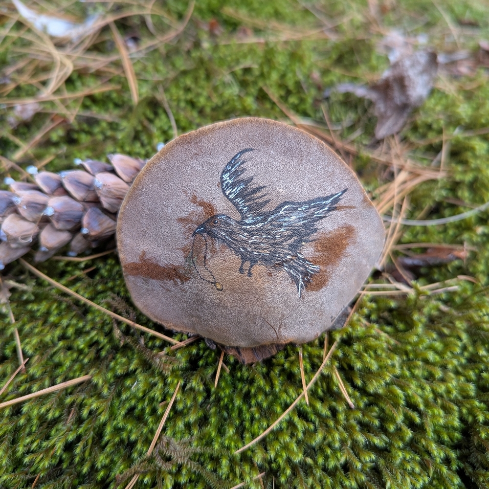 Pendant Crow - Hand Drawn On Bracket Fungus